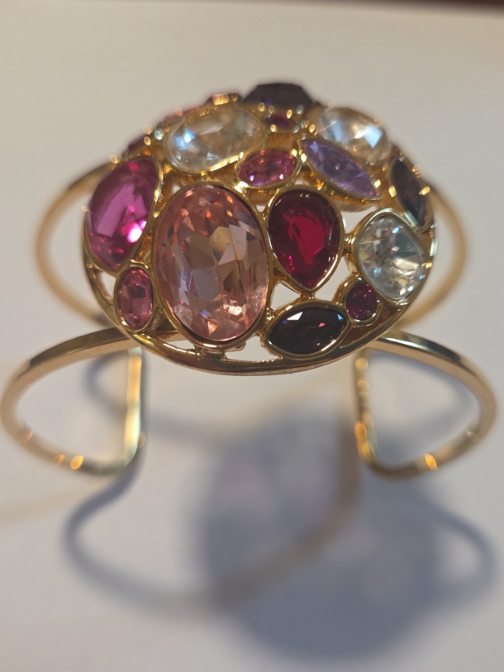 Swarovski Gold-Tone Multicolor Crystal Dome Brac— Pink, Fuchsia, Purple, Yellow